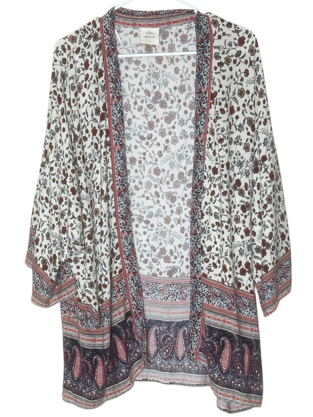 Knox Rose multicolor floral & paisley open front ¾ sleeve kimono size XXL